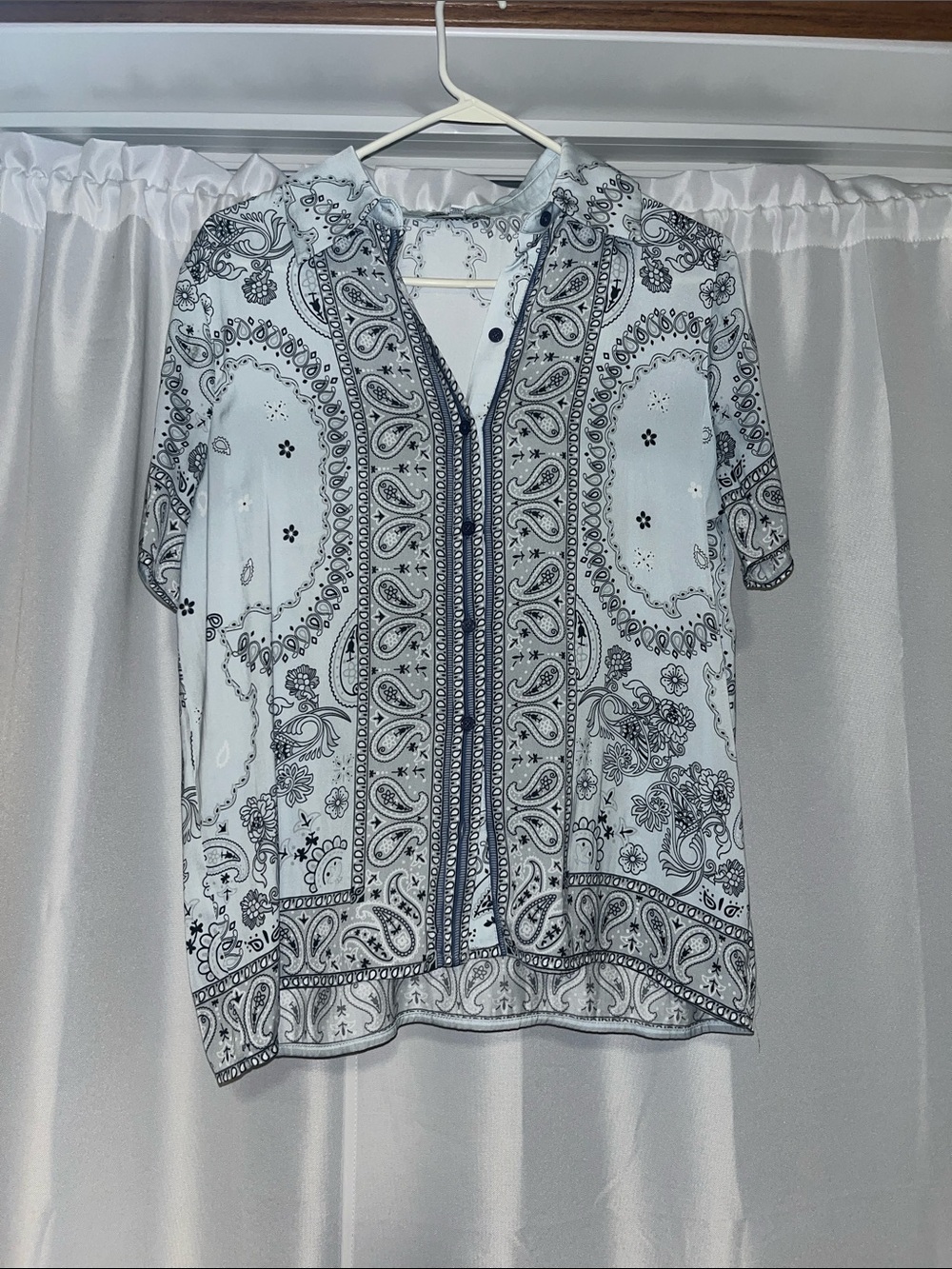 Paisley Print Short Sleeve Button-Down Shirt - Blue & Black Anthropology